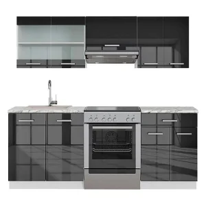 Complete keukeneenheid antraciet hoogglans/wit 200x60x81.6 fame-line Complete keukeneenheid antraciet hoogglans/wit 200x60x81.6 fame-line