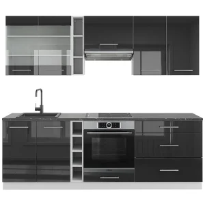 Complete keukeneenheid antraciet hoogglans/wit 235x60x81.6 fame-line Complete keukeneenheid antraciet hoogglans/wit 235x60x81.6 fame-line
