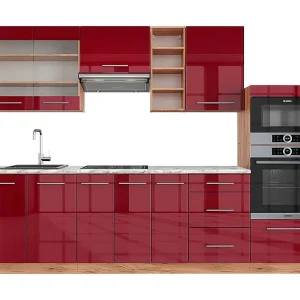 Complete keukeneenheid bordeaux hoogglans/gouden eik 280x60x81.6 fame-line Complete keukeneenheid bordeaux hoogglans/gouden eik 280x60x81.6 fame-line