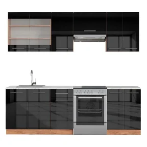Complete keukeneenheid antraciet hoogglans/goud eiken 240x60x81.6 fame-line Complete keukeneenheid antraciet hoogglans/goud eiken 240x60x81.6 fame-line