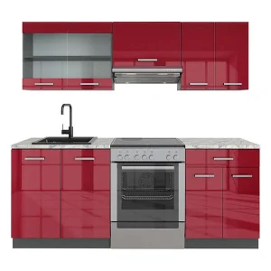 Complete keukeneenheid rood hoogglans/antraciet 200x60x81.6 r-line
