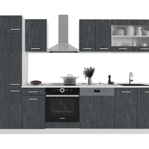 Complete keukeneenheid zwart beton/wit 300x60x81.6 r-line Complete keukeneenheid zwart beton/wit 300x60x81.6 r-line