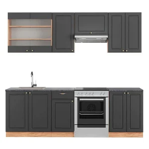 Complete keukeneenheid antraciet landhuis/goud kraft eik 240x60x81.6 fame-line Complete keukeneenheid antraciet landhuis/goud kraft eik 240x60x81.6 fame-line