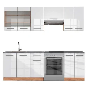Complete keukeneenheid wit hoogglans/goud power eiken 240x60x81.6 fame-line Complete keukeneenheid wit hoogglans/goud power eiken 240x60x81.6 fame-line