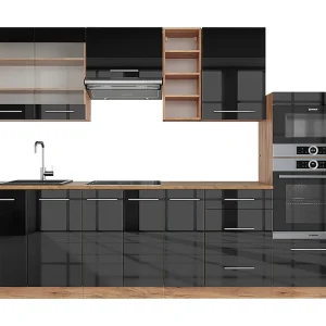 Complete keukeneenheid antraciet hoogglans/goud eiken 280x60x81.6 fame-line