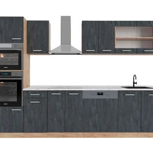 Complete keukeneenheid zwart beton/goud eiken 300x60x81.6 r-line