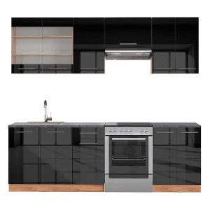 Complete keukeneenheid antraciet hoogglans/goud eiken 240x60x81.6 fame-line