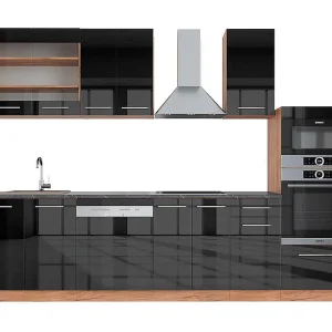 Complete keukeneenheid antraciet hoogglans/goud eiken 300x60x81.6 fame-line Complete keukeneenheid antraciet hoogglans/goud eiken 300x60x81.6 fame-line