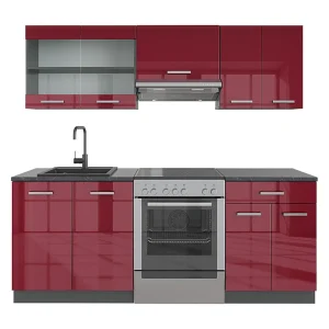 Complete keukeneenheid rood hoogglans/antraciet 200x60x81.6 r-line