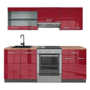 Complete keukeneenheid rood hoogglans/antraciet 200x60x81.6 r-line
