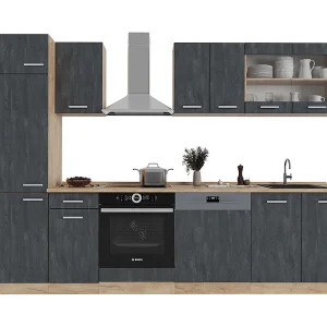 Complete keukeneenheid zwart beton/goud eiken 300x60x81.6 r-line Complete keukeneenheid zwart beton/goud eiken 300x60x81.6 r-line