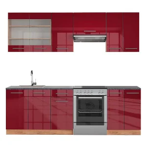 Complete keukeneenheid bordeaux hoogglans/gouden eik 240x60x81.6 fame-line Complete keukeneenheid bordeaux hoogglans/gouden eik 240x60x81.6 fame-line