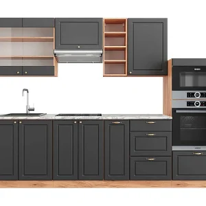 Complete keukeneenheid antraciet landhuis/goud kraft eik 280x60x81.6 fame-line Complete keukeneenheid antraciet landhuis/goud kraft eik 280x60x81.6 fame-line