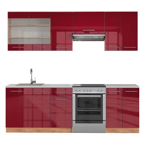 Complete keukeneenheid bordeaux hoogglans/gouden eik 240x60x81.6 fame-line Complete keukeneenheid bordeaux hoogglans/gouden eik 240x60x81.6 fame-line