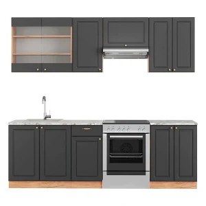 Complete keukeneenheid antraciet landhuis/goud kraft eik 240x60x81.6 fame-line Complete keukeneenheid antraciet landhuis/goud kraft eik 240x60x81.6 fame-line