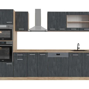 Complete keukeneenheid zwart beton/goud eiken 300x60x81.6 r-line Complete keukeneenheid zwart beton/goud eiken 300x60x81.6 r-line