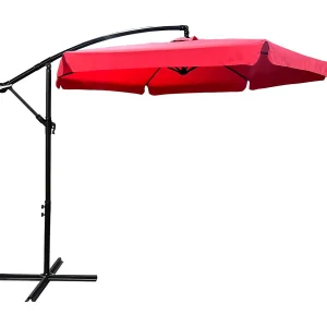 Tuinparasol CYNIA / Zweefparasol Met Voet / Verstelbare Hoogte / UV-bescherming, Waterdicht / Rood / 300 x 300 x 245 cm