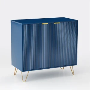 Ladekast met 2 lades, gouden handgrepen, eenvoudig te monteren, 80 x 40 x 78 cm, blauw