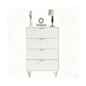 Ladekast met 4 lades – Opbergmeubel met gouden metalen poten en handgrepen – Modern – voor hal – keuken – wit Ladekast met 4 lades – Opbergmeubel met gouden metalen poten en handgrepen – Modern – voor hal – keuken – wit