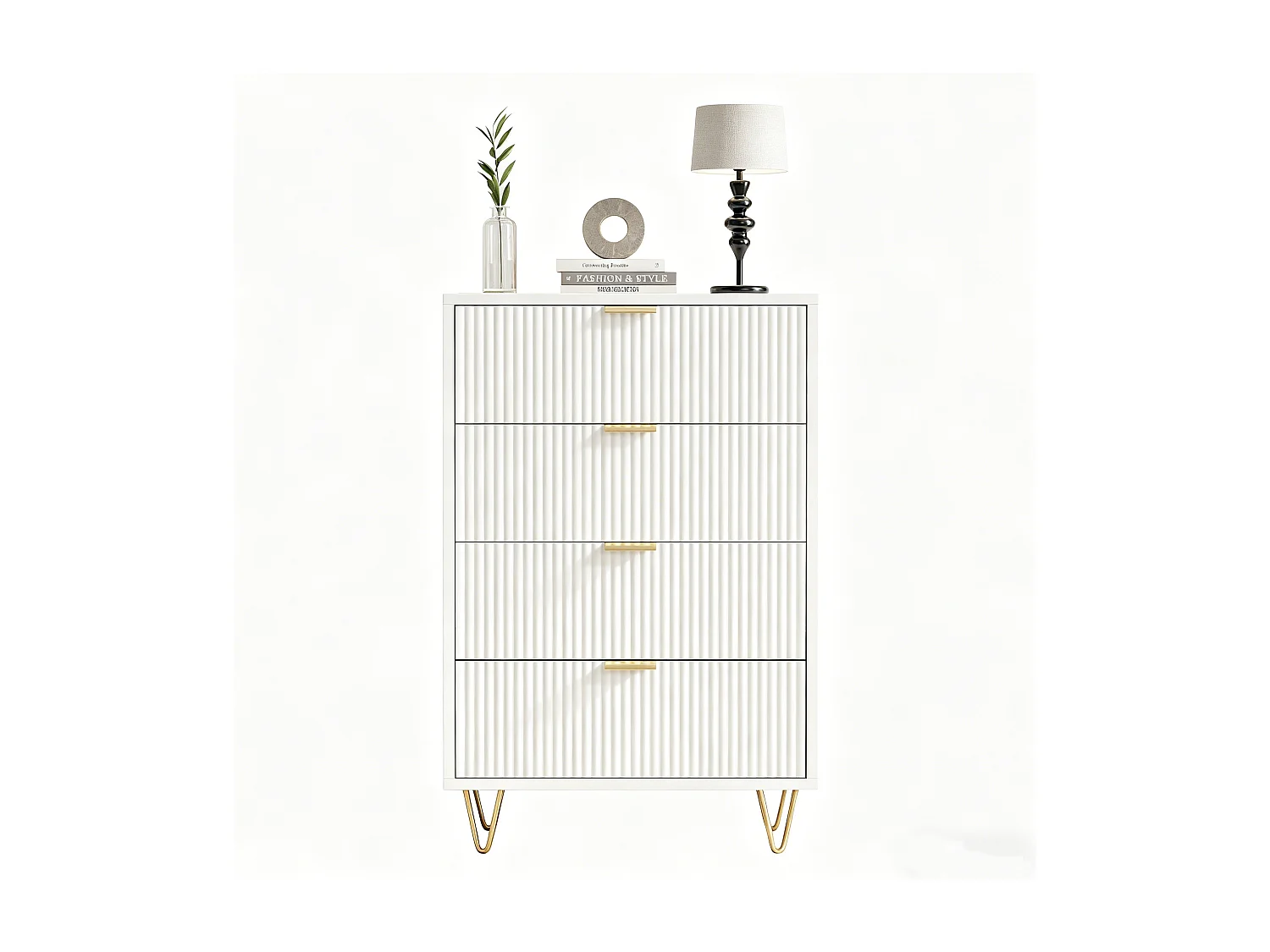 Ladekast met 4 lades - Opbergmeubel met gouden metalen poten en handgrepen - Modern - voor hal - keuken - wit