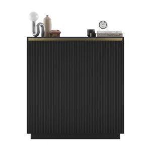 Commode met 2 deuren – romp mat zwart, gefreesde fronten mat zwart – 110,8 cm, op plint Commode met 2 deuren – romp mat zwart, gefreesde fronten mat zwart – 110,8 cm, op plint