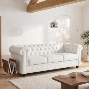 Tweezitsbank van wit buffelleer CHESTERFIELD