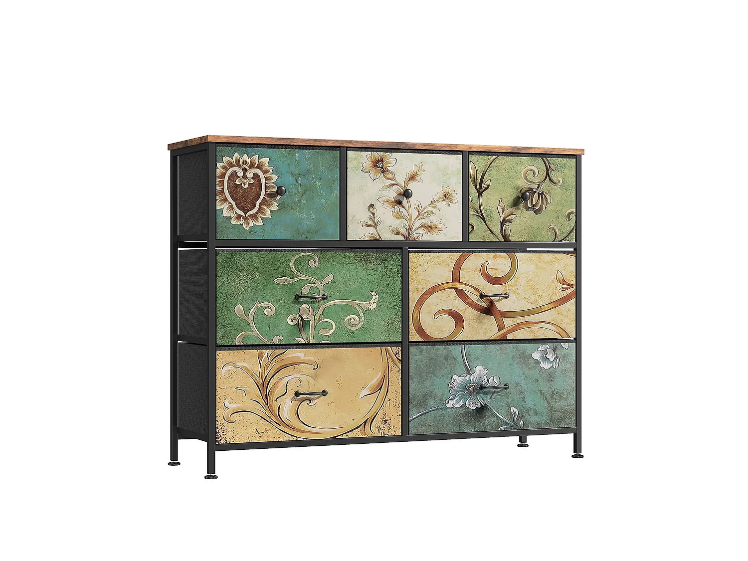 Ladekast met 7 laden - Metalen frame en houten blad - Woonkamermeubel - Vintage stijl - 100x30x78cm