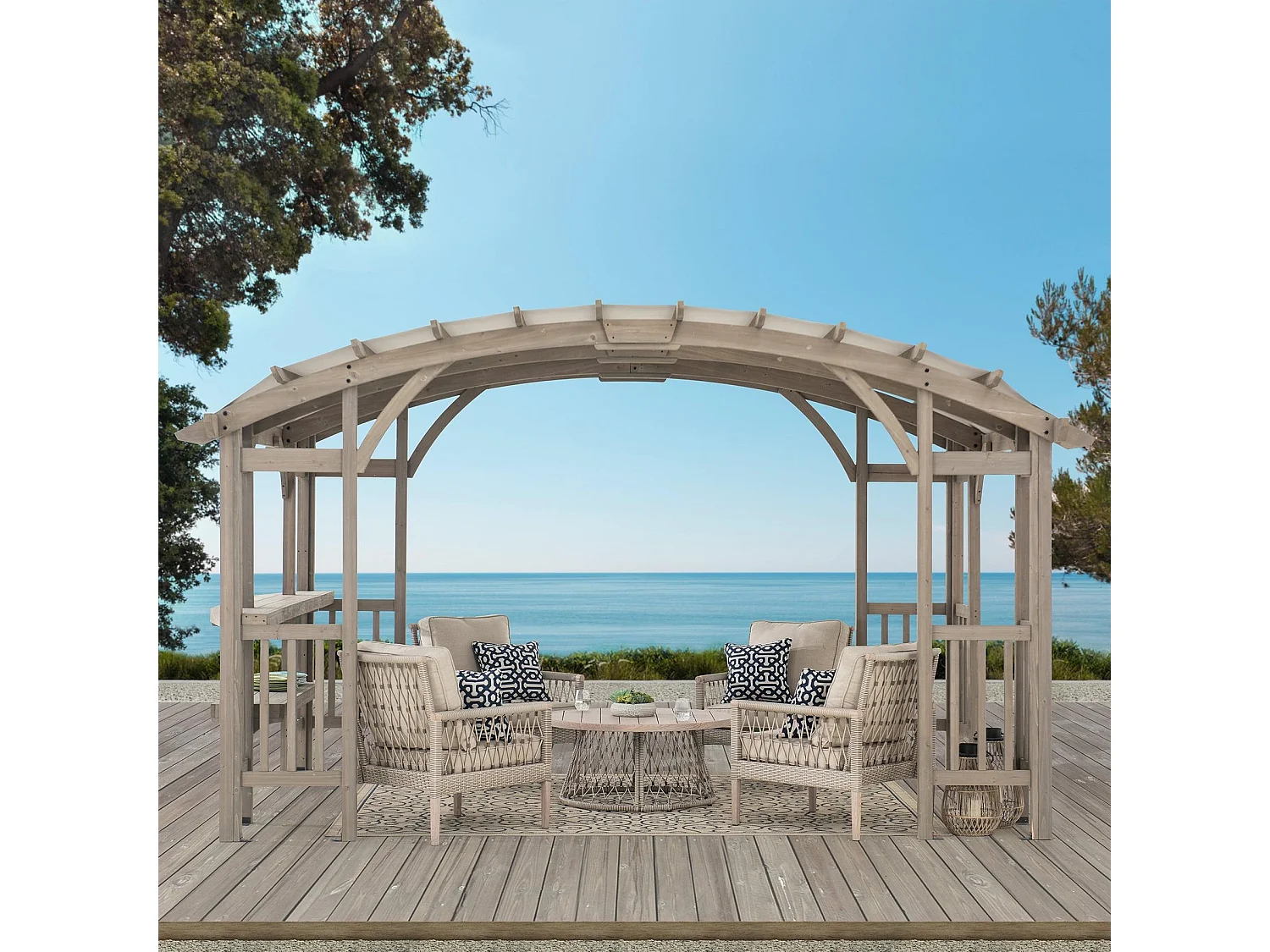 Cederhouten pergola met boog DAJTI 427cm x 305cm