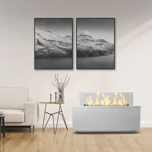 Cheminée au bioéthanol sur pied pour intérieur et extérieur CARAVAGGIO Blanc L100xP40xH40 cm