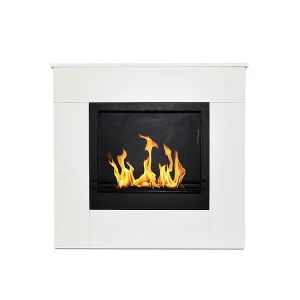 Cheminée au bioéthanol sur pied en bois blanc Made in Italy Michelangelo 96x36x90h