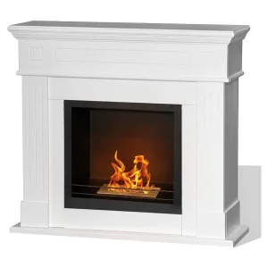 Cheminée au bioéthanol Cambridge au sol en bois blanc 110x37x102h