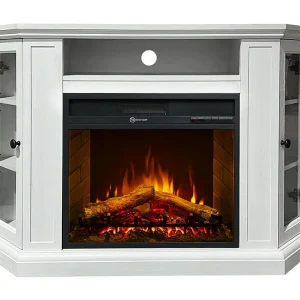 Cheminée électrique cheminée d'angle au sol MADISON en bois blanc L126 x P78 x H83