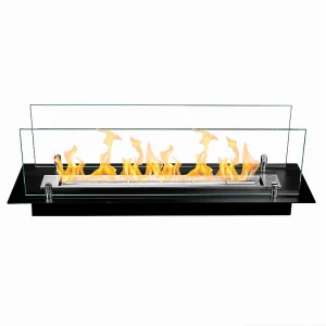Brûleur de cheminée au bioéthanol en acier avec verre de 65 cm Brûleur de cheminée au bioéthanol en acier avec verre de 65 cm