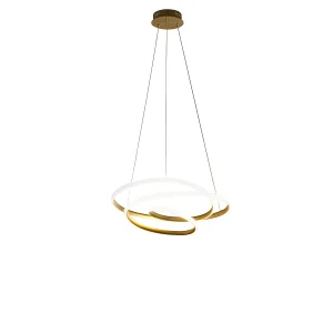 Diva – Suspension LED dimmable 39W – en aluminium doré brossé, lumière chaude 3000K, anneaux entrelacés d.50cm Diva – Suspension LED dimmable 39W – en aluminium doré brossé, lumière chaude 3000K, anneaux entrelacés d.50cm