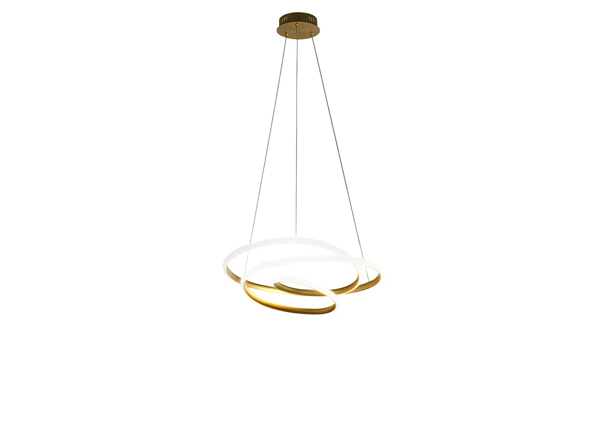 Diva - Suspension LED dimmable 39W - en aluminium doré brossé, lumière chaude 3000K, anneaux entrelacés d.50cm