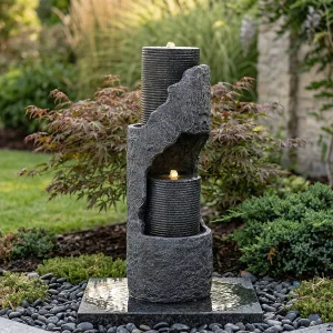 Buitenfontein van kunsthars met grijze LED – H 100,5 cm Buitenfontein van kunsthars met grijze LED – H 100,5 cm