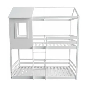 Deelbaar Montessori huisjesstapelbed hout wit 90×190/90x190cm Deelbaar Montessori huisjesstapelbed hout wit 90×190/90x190cm