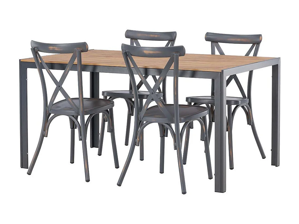 Break tuinmeubelset tafel 90x150cm naturel, 4 stoelen Peking donkergrijs.