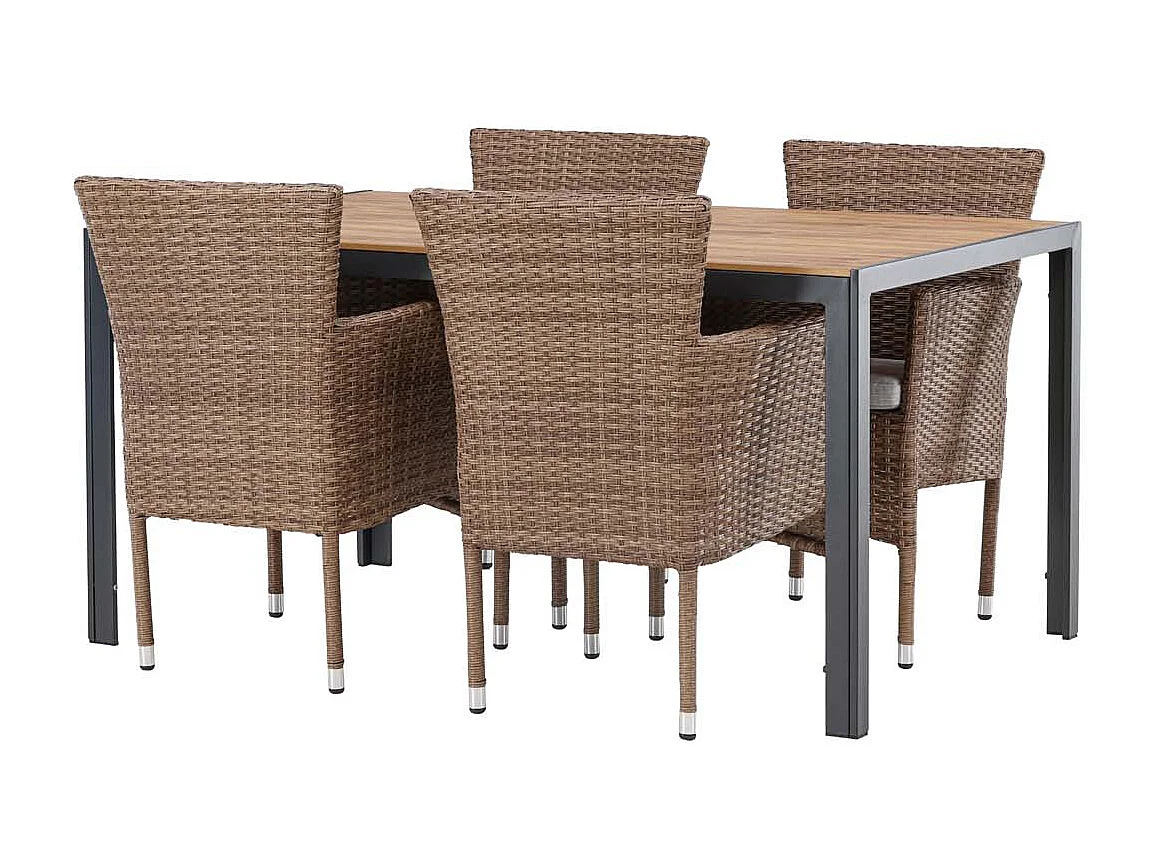 Break tuinmeubelset tafel 90x150cm naturel, 4 stoelen Malina naturel.