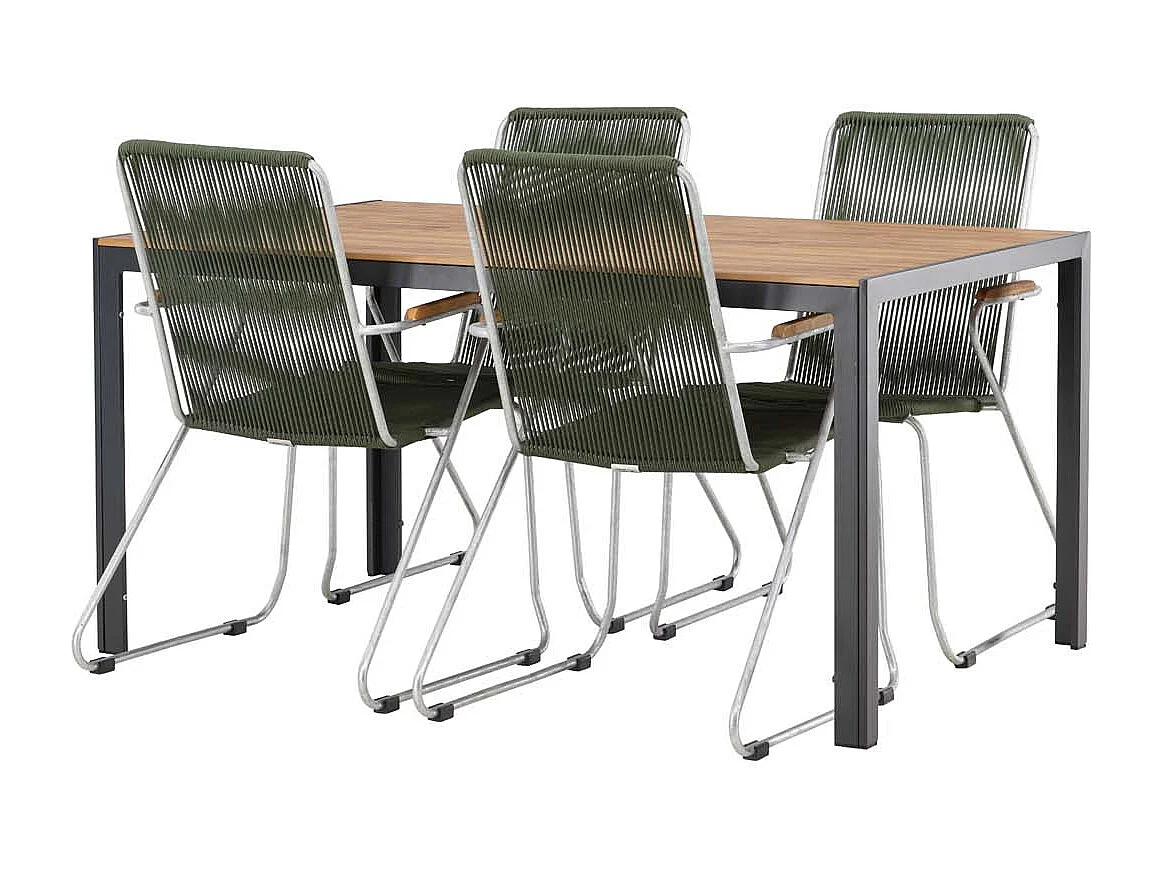 Break tuinmeubelset tafel 90x150cm naturel, 4 stoelen Bois groen.