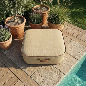 Coco Lounge Opblaasbare tuinpoef NUMA Boho sfeer jutekleur