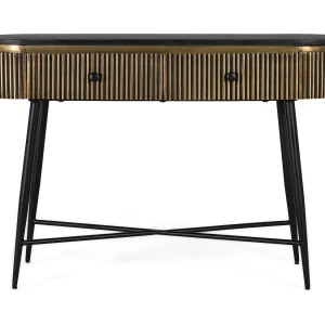 Consoletafel met houten blad, bekleed met bronzen platen.