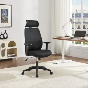 Ergonomische bureaustoel met hoofdsteun stof zwart – DELRINO