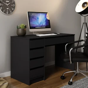 Modern Zwart Kantoorbureau met 5 Laden, 120x76x55cm, Omkeerbaar Ontwerp, Europese Oorsprong Modern Zwart Kantoorbureau met 5 Laden, 120x76x55cm, Omkeerbaar Ontwerp, Europese Oorsprong