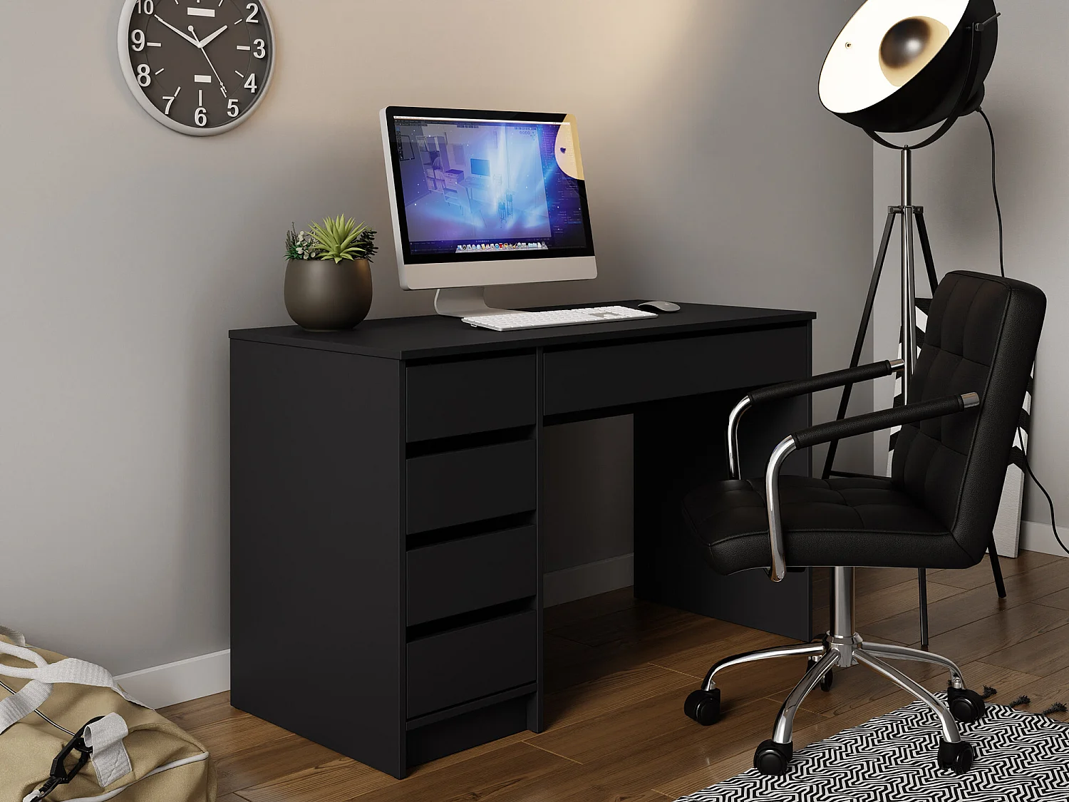 Modern Zwart Kantoorbureau met 5 Laden, 120x76x55cm, Omkeerbaar Ontwerp, Europese Oorsprong