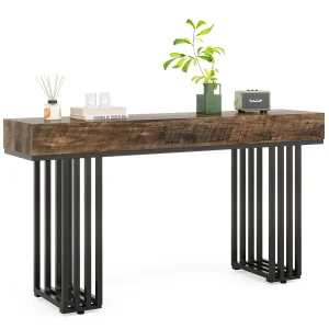 Consoletafel entree, console entree hal entree tafel met elegant industrieel metalen frame, houten consoletafel voor woonkamer, entree, gang (140 cm, bruin) Consoletafel entree, console entree hal entree tafel met elegant industrieel metalen frame, houten consoletafel voor woonkamer, entree, gang (140 cm, bruin)