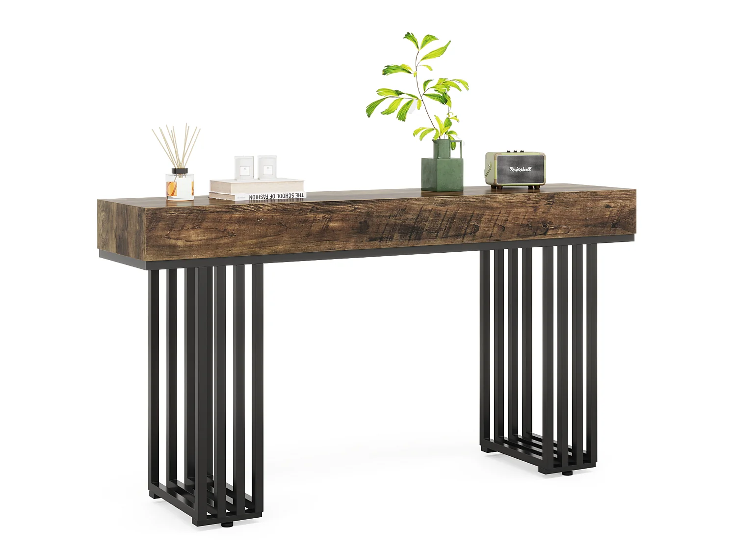 Consoletafel entree, console entree hal entree tafel met elegant industrieel metalen frame, houten consoletafel voor woonkamer, entree, gang (140 cm, bruin)