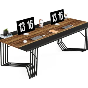 Bureau van 200 cm voor 2 personen met solide geometrische metalen structuur – Vergader- of seminartafel voor 8 tot 10 personen – Rustiek bruin Bureau van 200 cm voor 2 personen met solide geometrische metalen structuur – Vergader- of seminartafel voor 8 tot 10 personen – Rustiek bruin