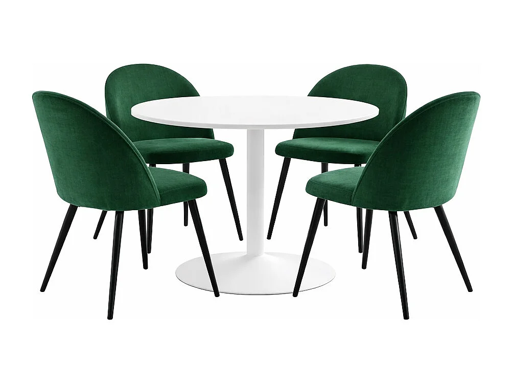 Carry eethoek tafel Ø110cm, 4 stoelen velours groen.