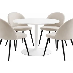 Carry eethoek tafel Ø110cm, 4 stoelen velours beige. Carry eethoek tafel Ø110cm, 4 stoelen velours beige.